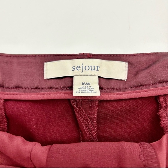 Sejour 16w Satin Trim Burgundy Ankle Pants Flat Front Trouser‎ Cropped Pants - Picture 8 of 11